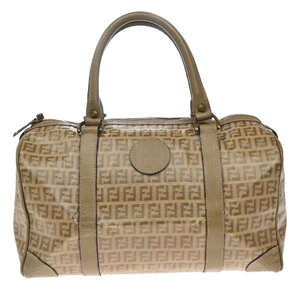 FENDI Logo Zucchino Travel Hand Bag Coating Canvas Leather Brown GHW 68KB162 - Picture 1 of 15